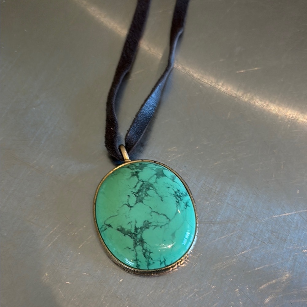 Vintage Boho Turquoise and Silver Double Sided Pendant Necklace